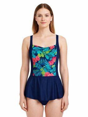 Gabar Tropical Floral One-Piece Swim Dress Size 14 NWOT